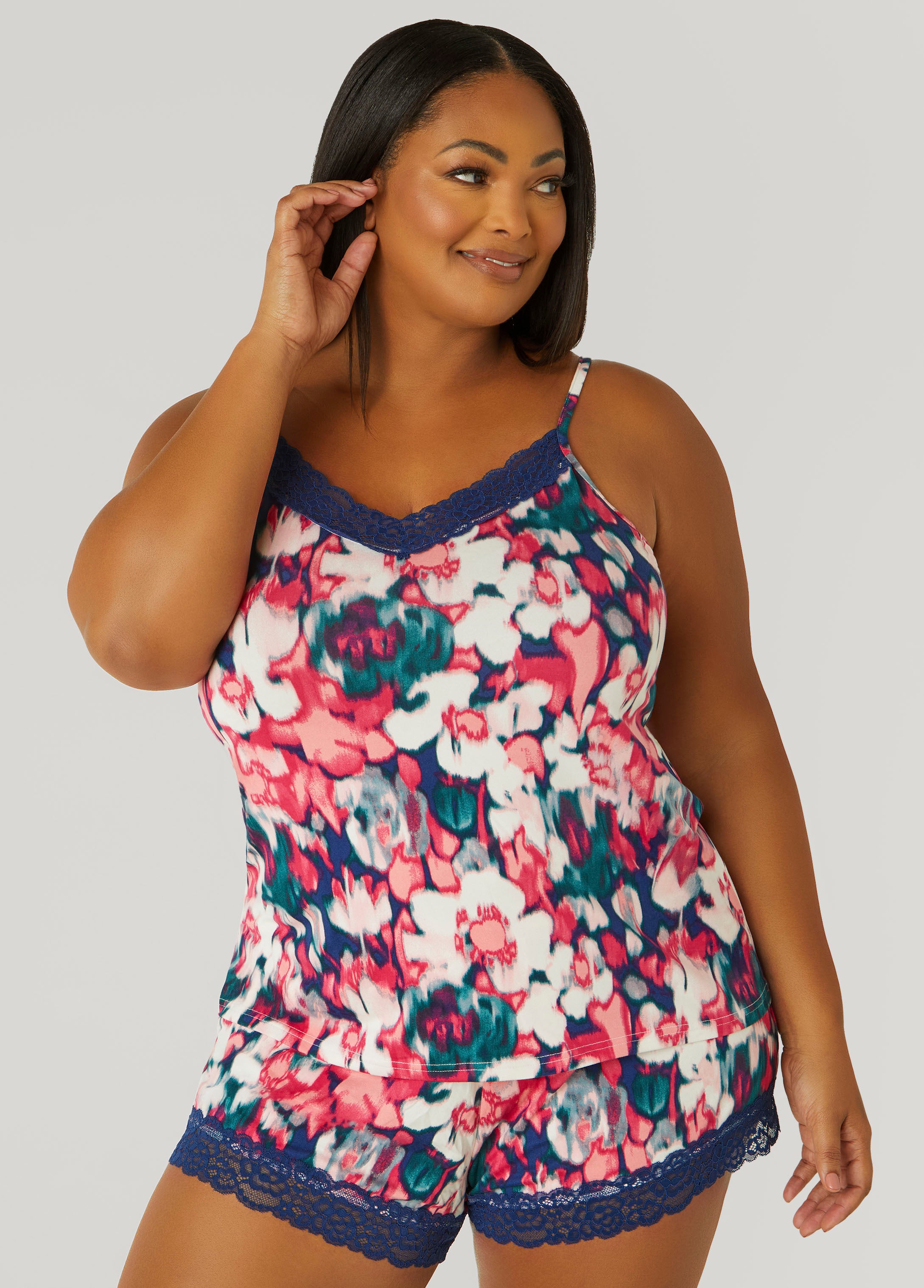 Plus Size Watercolor Print PJs Shorts Set, Multi, 1X - Ashley Stewart