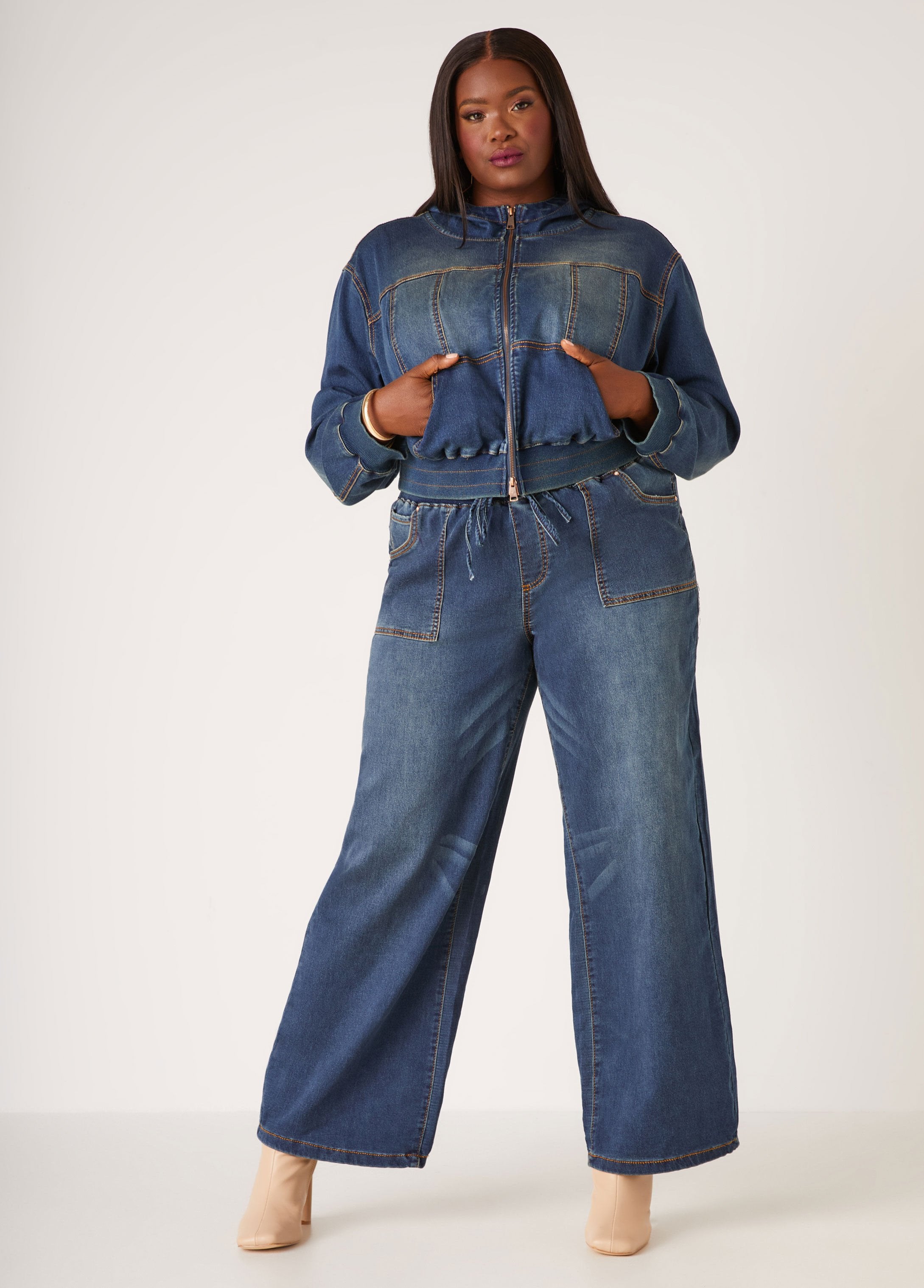 Plus Size Wide Leg Knitted Jeans, Vintage, 14 - Ashley Stewart