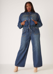 Plus Size Wide Leg Knitted Jeans, Vintage, 14 - Ashley Stewart