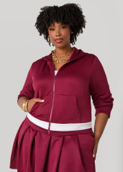 Plus Size Zip Front Striped Hoodie, BIKING RED, 10/12 - Ashley Stewart