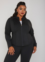 Plus Size Zipped Knit Athletic Jacket, Black, 14/16 - Ashley Stewart