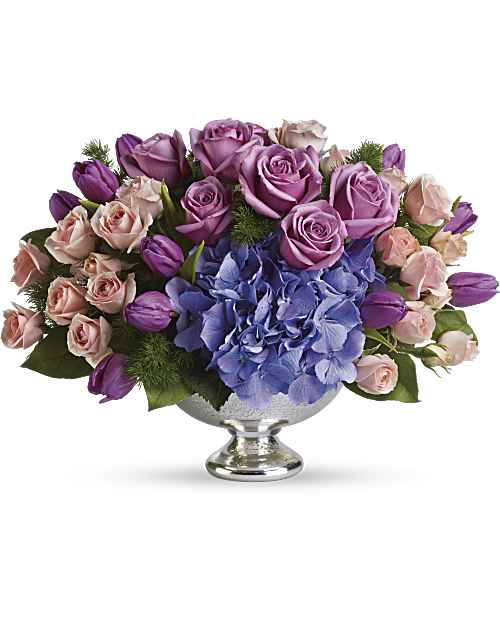 Purple | Mixed Bouquets | Purple Elegance Centerpiece | Same Day Flower Delivery by Teleflora