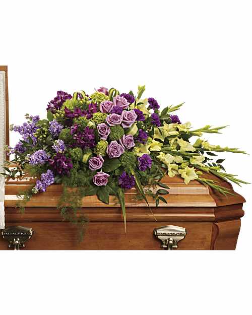 Purple | Mixed Bouquets | Reflections Of Gratitude Casket Spray | Same Day Flower Delivery by Teleflora