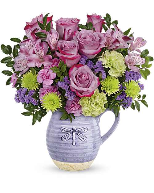 Purple | Mixed Bouquets | Whimsical Dragonfly Bouquet | Same Day Flower Delivery by Teleflora