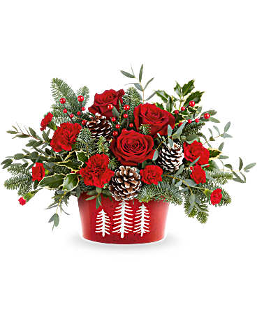 Red | Roses | Winter Whimsy Centerpiece | Same Day Flower Delivery by Teleflora