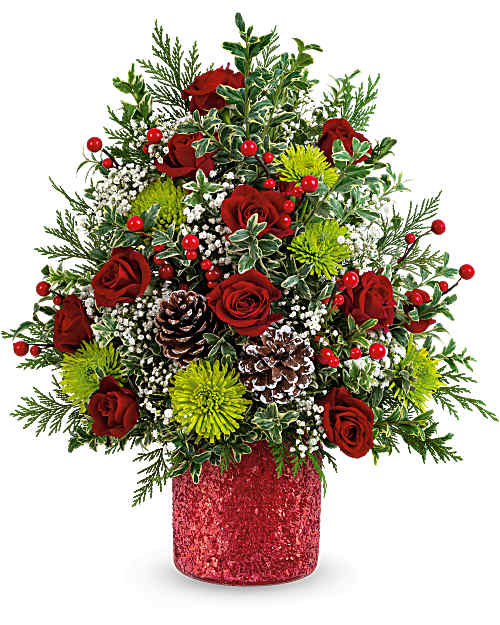 Red | Carnations | Holiday Cheer Tree | Same Day Flower Delivery by Teleflora