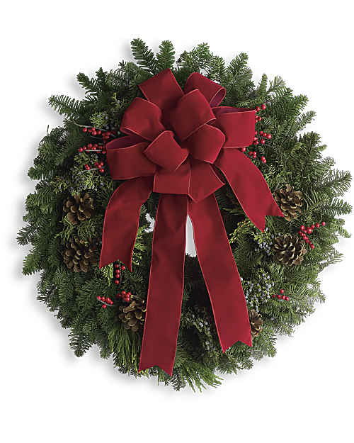 Red | Mixed Bouquets | Classic Holiday Wreath | Same Day Flower Delivery by Teleflora