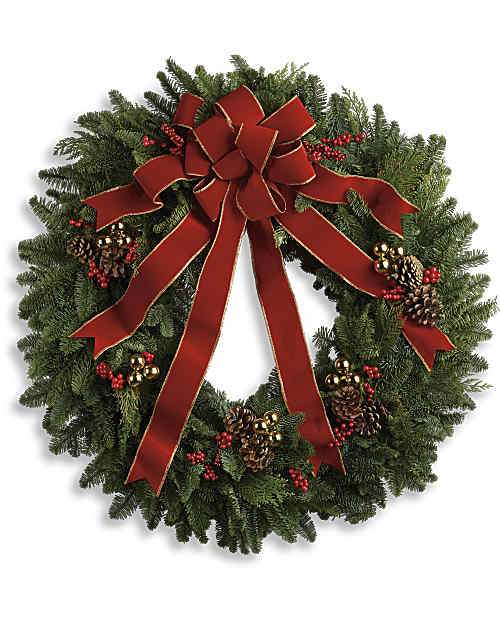 Red | Mixed Bouquets | Classic Holiday Wreath | Same Day Flower Delivery by Teleflora