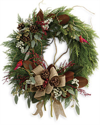 Red | Mixed Bouquets | Rustic Holiday Wreath | Same Day Flower Delivery by Teleflora