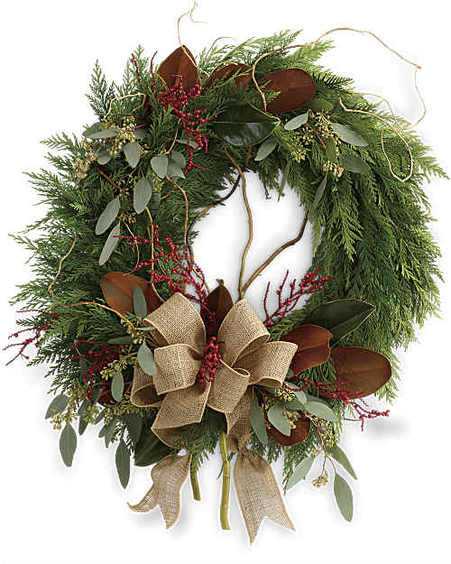 Red | Mixed Bouquets | Rustic Holiday Wreath | Same Day Flower Delivery by Teleflora
