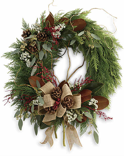 Red | Mixed Bouquets | Rustic Holiday Wreath | Same Day Flower Delivery by Teleflora