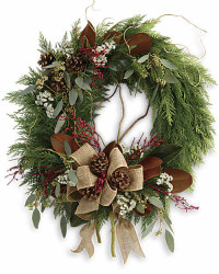 Red | Mixed Bouquets | Rustic Holiday Wreath | Same Day Flower Delivery by Teleflora