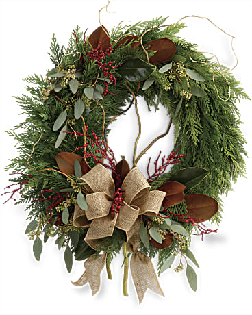 Red | Mixed Bouquets | Rustic Holiday Wreath | Same Day Flower Delivery by Teleflora