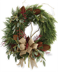 Red | Mixed Bouquets | Rustic Holiday Wreath | Same Day Flower Delivery by Teleflora