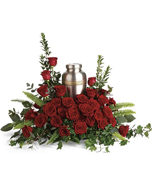 Red | Roses | Forever In Our Hearts Cremation Tribute Bouquet | Same Day Flower Delivery by Teleflora