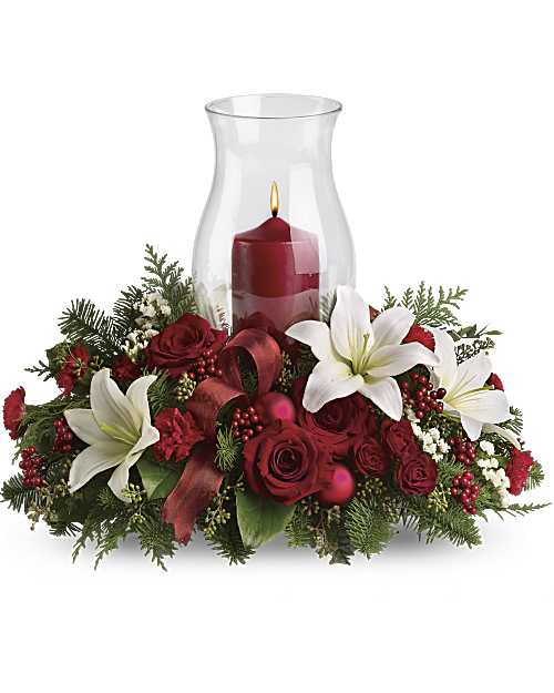 Red | Roses | Holiday Glow Centerpiece | Same Day Flower Delivery by Teleflora