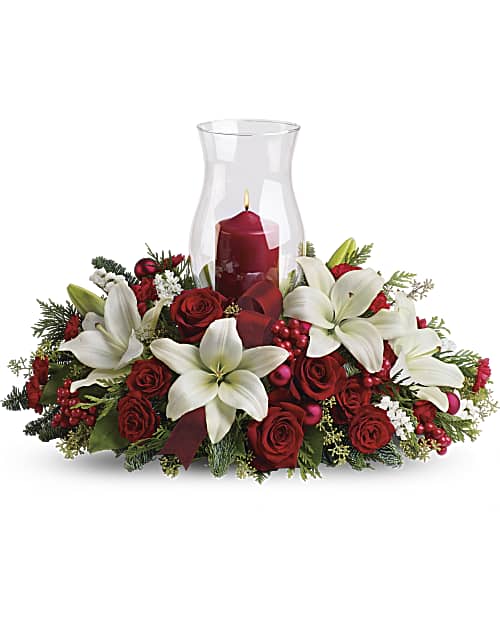 Red | Roses | Holiday Glow Centerpiece | Same Day Flower Delivery by Teleflora
