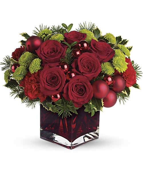 Red | Roses | Merry & Bright Bouquet | Same Day Flower Delivery by Teleflora