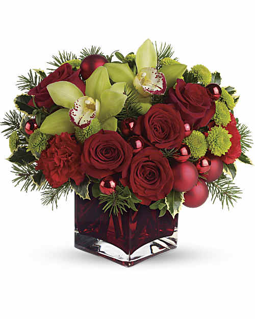 Red | Roses | Merry & Bright Bouquet | Same Day Flower Delivery by Teleflora