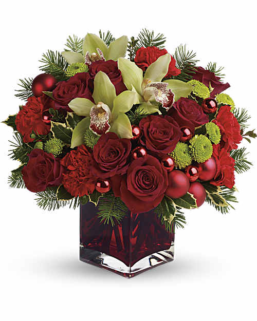 Red | Roses | Merry & Bright Bouquet | Same Day Flower Delivery by Teleflora