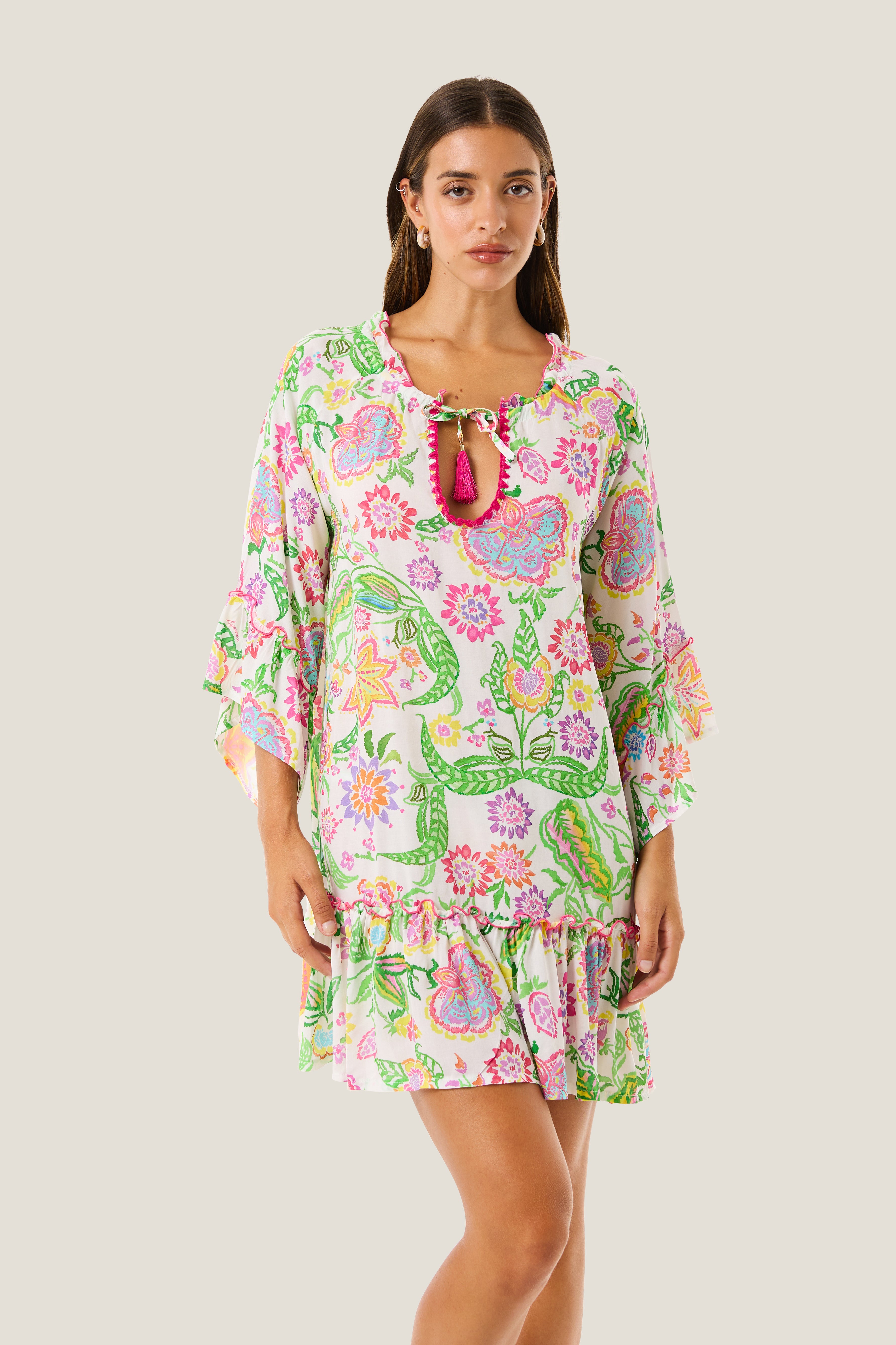 VESTITO CORTO BALZA FLOWERS COLORS