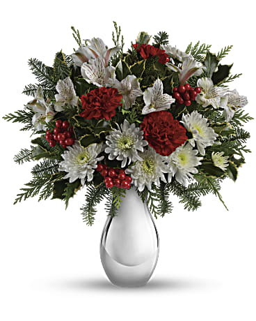 White | Mixed Bouquets | Silver And Snowflakes Bouquet | Same Day Flower Delivery by Teleflora