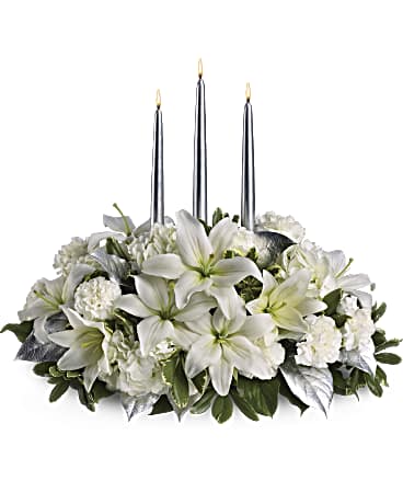 White | Mixed Bouquets | Silver Elegance Centerpiece | Same Day Flower Delivery by Teleflora