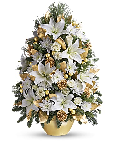 White | Lilies | Celebration Tree Bouquet | Same Day Flower Delivery by Teleflora