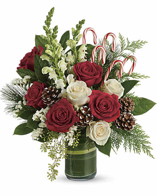 White | Mixed Bouquets | Festive Pines Bouquet | Same Day Flower Delivery by Teleflora