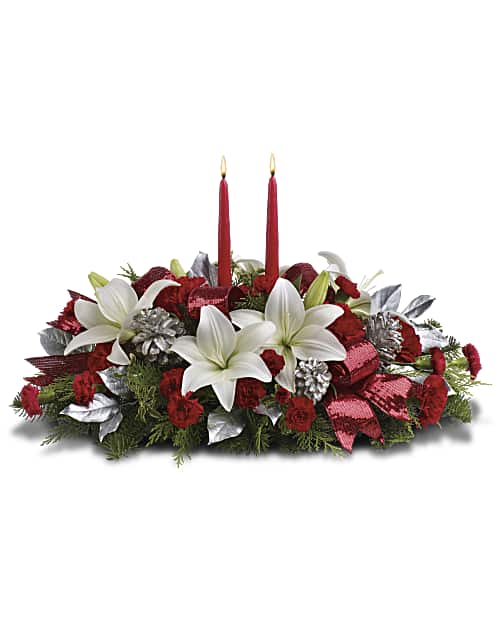 White | Mixed Bouquets | Lights Of Christmas Centerpiece | Same Day Flower Delivery by Teleflora