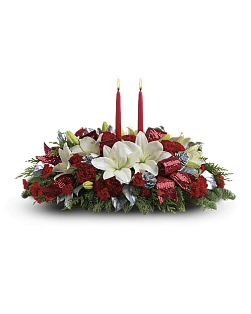 White | Mixed Bouquets | Lights Of Christmas Centerpiece | Same Day Flower Delivery by Teleflora