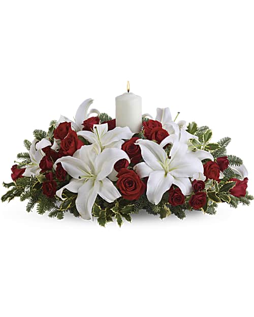 White | Mixed Bouquets | Luminous Lilies Centerpiece | Same Day Flower Delivery by Teleflora