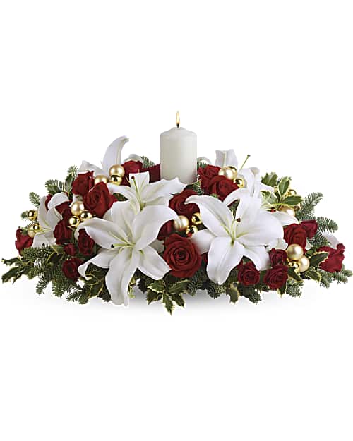White | Mixed Bouquets | Luminous Lilies Centerpiece | Same Day Flower Delivery by Teleflora