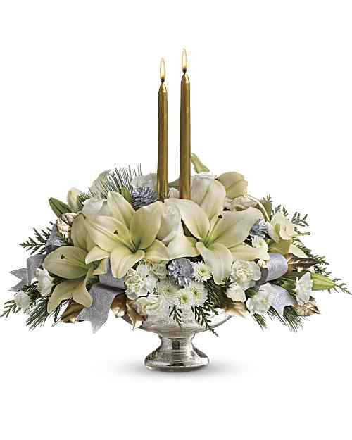 White | Mixed Bouquets | Silver And Gold Centerpiece | Same Day Flower Delivery by Teleflora
