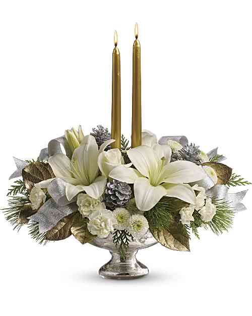 White | Mixed Bouquets | Silver And Gold Centerpiece | Same Day Flower Delivery by Teleflora