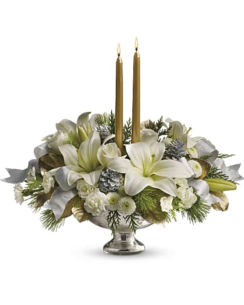 White | Mixed Bouquets | Silver And Gold Centerpiece | Same Day Flower Delivery by Teleflora