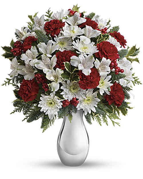 White | Mixed Bouquets | Silver And Snowflakes Bouquet | Same Day Flower Delivery by Teleflora