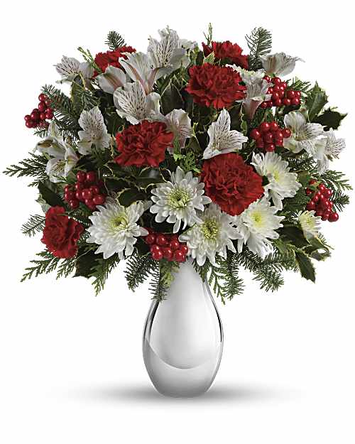 White | Mixed Bouquets | Silver And Snowflakes Bouquet | Same Day Flower Delivery by Teleflora