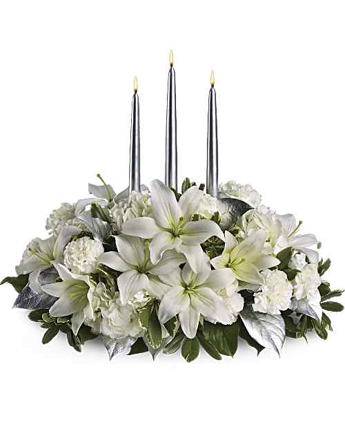 White | Mixed Bouquets | Silver Elegance Centerpiece | Same Day Flower Delivery by Teleflora