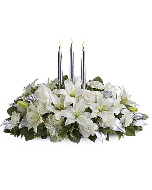 White | Mixed Bouquets | Silver Elegance Centerpiece | Same Day Flower Delivery by Teleflora