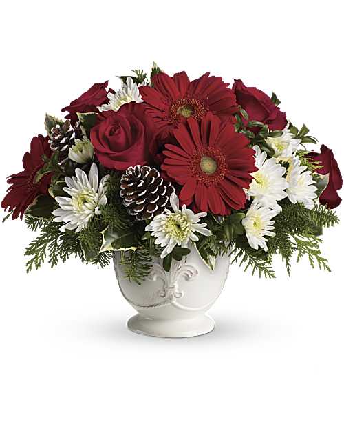 White | Mixed Bouquets | Simply Merry Centerpiece Bouquet | Same Day Flower Delivery by Teleflora