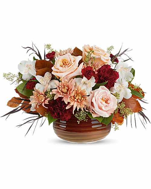 White | Mixed Bouquets | Sunset Stone Centerpiece | Same Day Flower Delivery by Teleflora