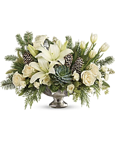 White | Mixed Bouquets | Winter Wilds Centerpiece | Same Day Flower Delivery by Teleflora
