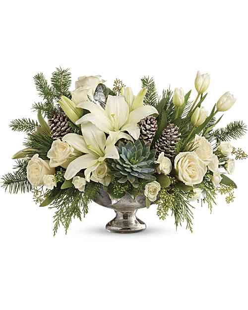 White | Mixed Bouquets | Winter Wilds Centerpiece | Same Day Flower Delivery by Teleflora