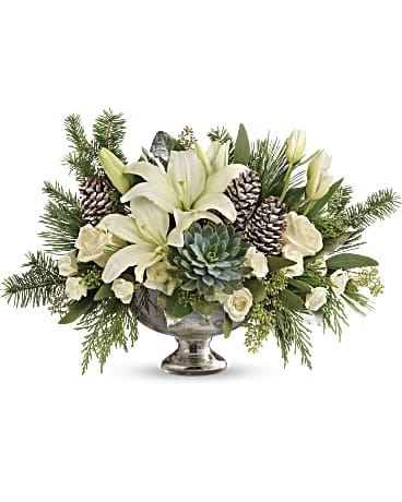 White | Mixed Bouquets | Winter Wilds Centerpiece | Same Day Flower Delivery by Teleflora