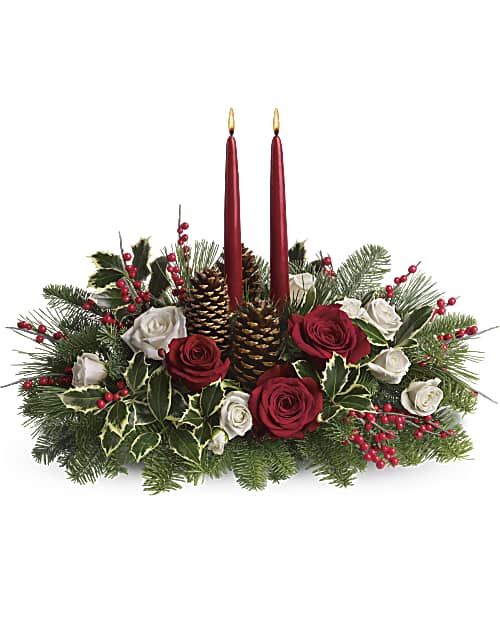White | Roses | Christmas Wishes Centerpiece | Same Day Flower Delivery by Teleflora