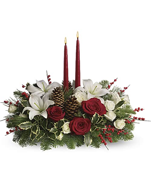 White | Roses | Christmas Wishes Centerpiece | Same Day Flower Delivery by Teleflora
