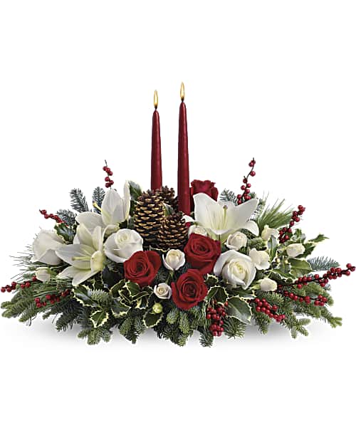 White | Roses | Christmas Wishes Centerpiece | Same Day Flower Delivery by Teleflora