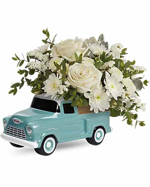 White | Roses | Classic Chevy Pickup Bouquet | Same Day Flower Delivery by Teleflora