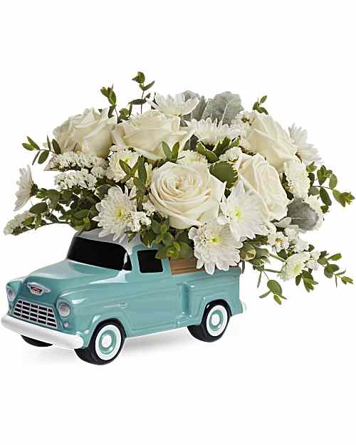 White | Roses | Classic Chevy Pickup Bouquet | Same Day Flower Delivery by Teleflora